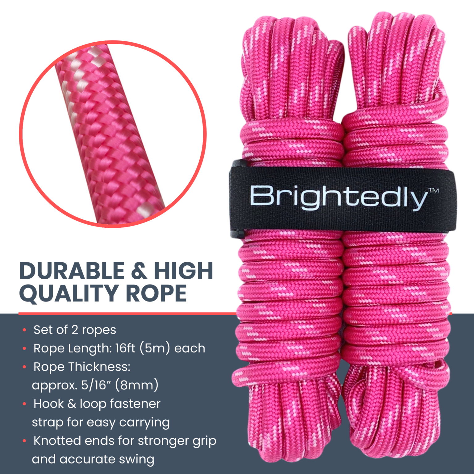 Brightedly 16ft (5m) Double Dutch Jump Rope Set Pink