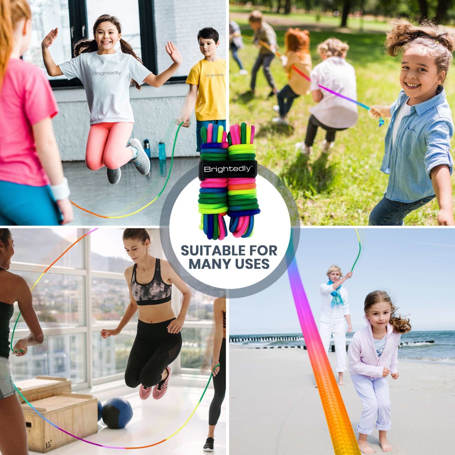 Brightedly 16ft (5m) Double Dutch Jump Rope Set Rainbow